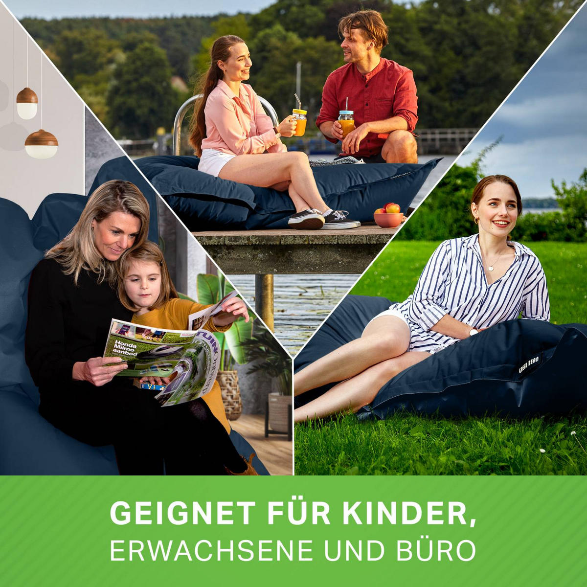 RIESEN-SITZSACK "Square" 120x160cm 270 L - Dunkelblau, Textil (120/25/160cm) - Green Bean