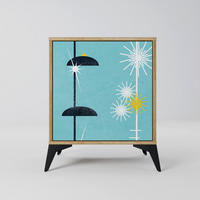 SIDEBOARD PATHS TO HAPPINESS, Eichefarben, 57,5x42x70,5 cm, Schwarze Metall-Sternfüße - Eichefarben/Multicolor, Holzwerkstoff/Metall (57.5/70.5/42cm) - SpaceRebels