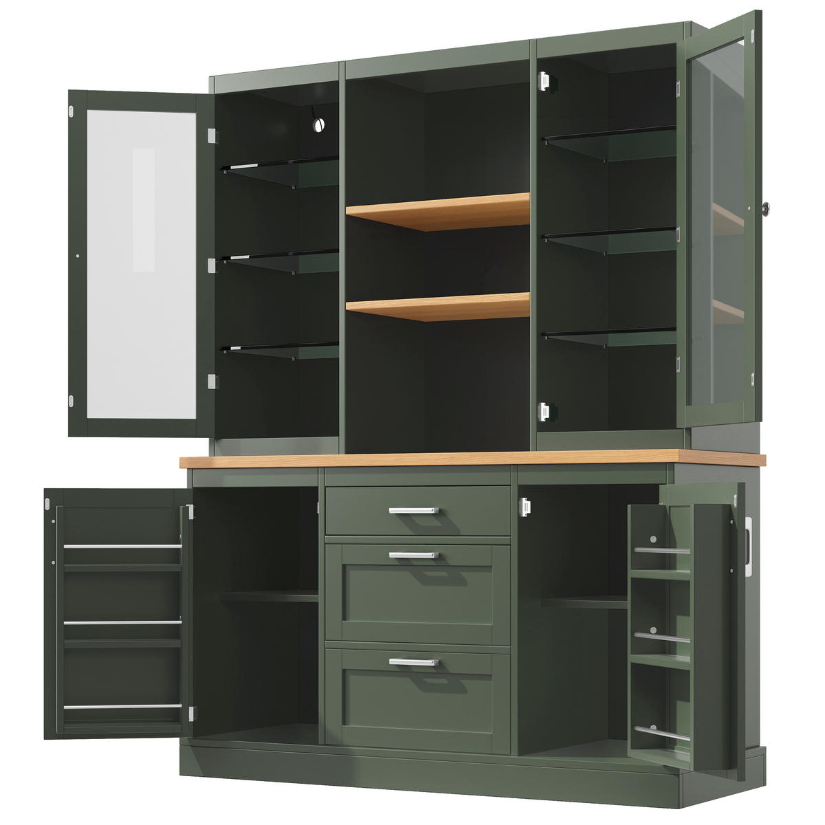 KÜCHENSCHRANK LED App 185x140x40Cm Arbeitsplatte - Grün, Holzwerkstoff (140/185/40cm) - FLIEKS