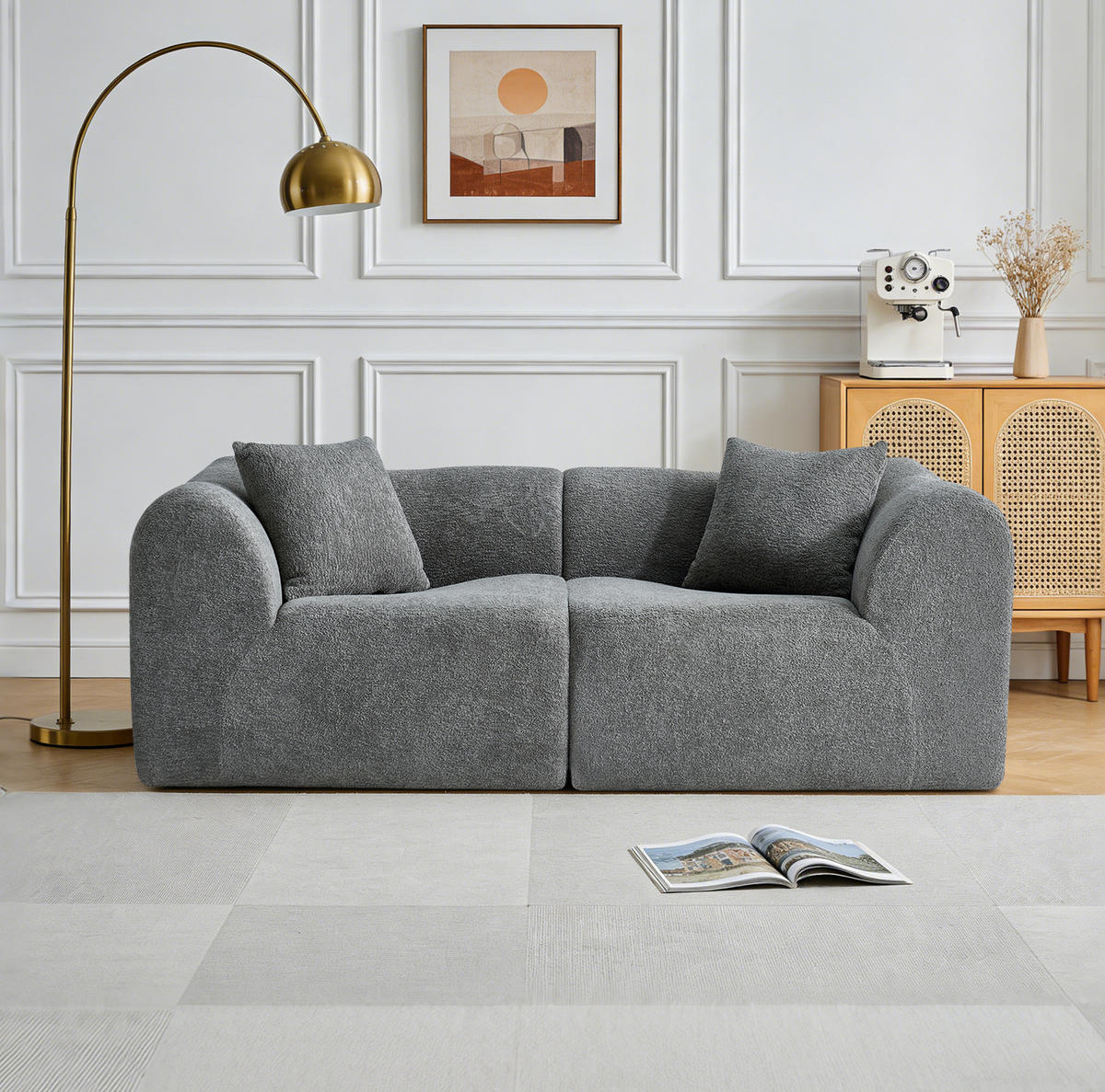 SOFA 2-Sitzer kompakt 193 x 87 x 67 cm Samt Grau - Grau, Holzwerkstoff (194.1/67/87cm) - Meubliv