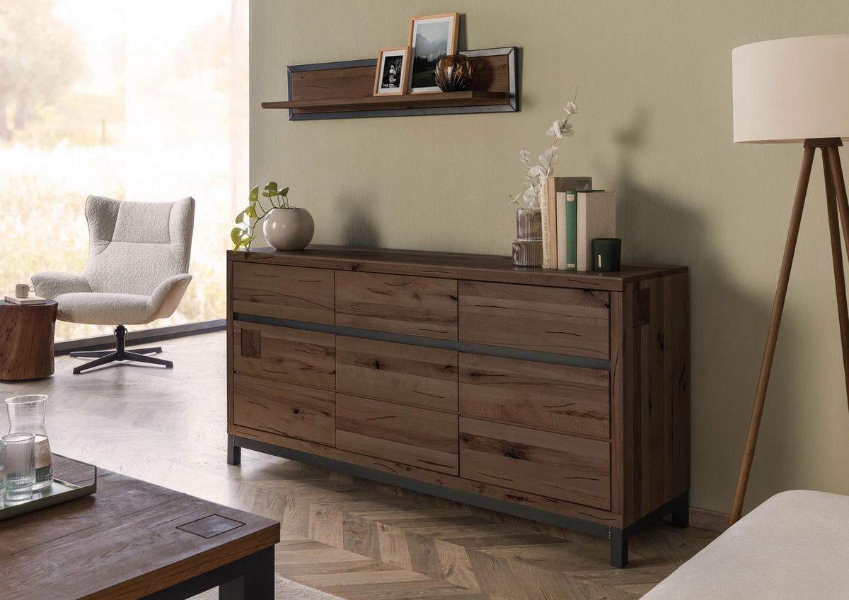 SIDEBOARD Kernbuche 175x45x85 tabacco braun geölt VILLANDERS #208 - Braun, Holz (175/85/45cm) - Massivmoebel24