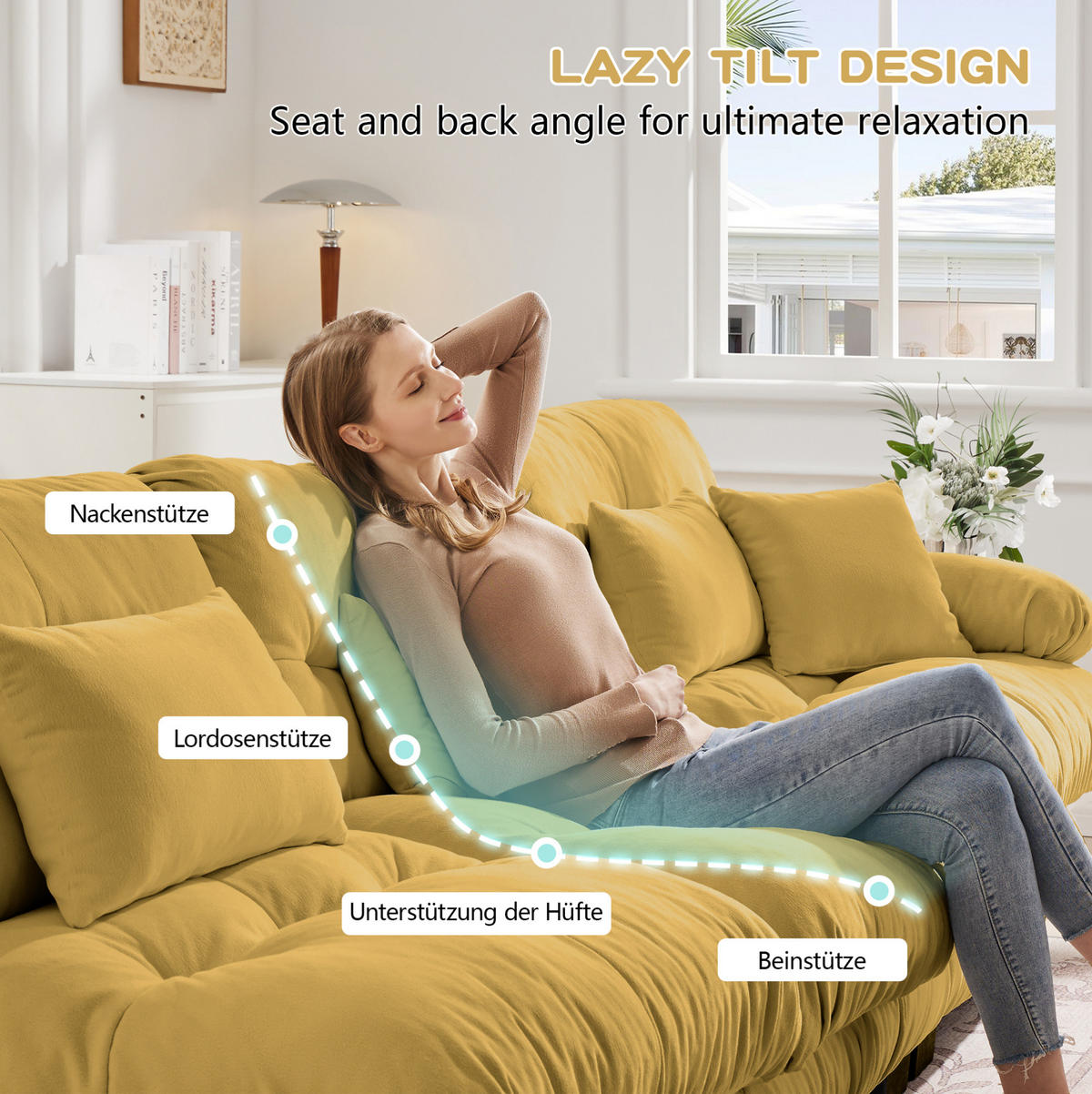 ECKSOFA 406/145/81 cm gelb aus Chenille mit modularem Ottoman - Gelb, Textil (145/406cm) - OKWISH