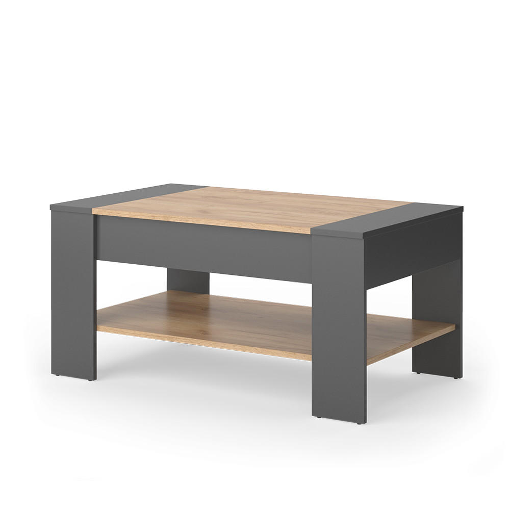 COUCHTISCH August Goldkraft Eiche/Anthrazit 99.6 x 58.8 cm mit Schublade - Anthrazit/Eiche Wotan, Holzwerkstoff (58.8/99.6/48.2cm) - Vicco