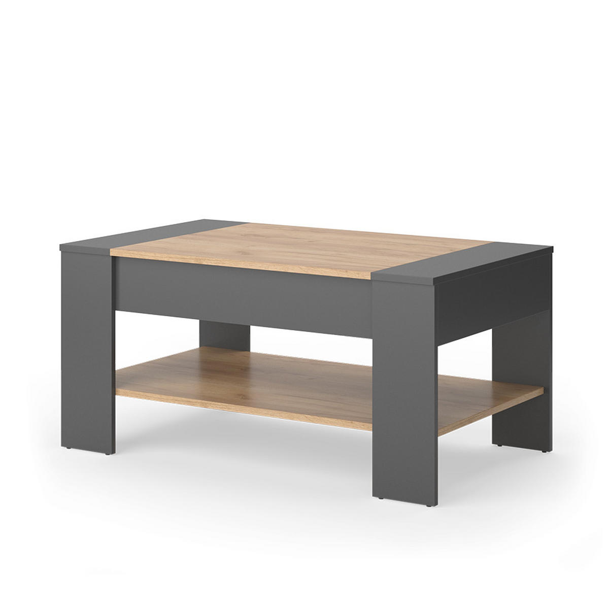 COUCHTISCH August Goldkraft Eiche/Anthrazit 99.6 x 58.8 cm mit Schublade - Anthrazit/Eiche Wotan, Holzwerkstoff (58.8/99.6/48.2cm) - Vicco