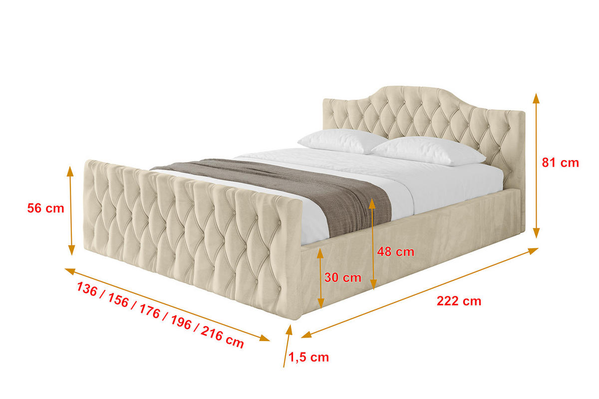 POLSTERBETT mit Bettkasten, Fußteil und Lattenrost, Boxbett ohne Matratze - FALIO-Z-V1 140x200 Beige - Ecru, Holzwerkstoff/Textil (140/200cm) - ALTDECOR
