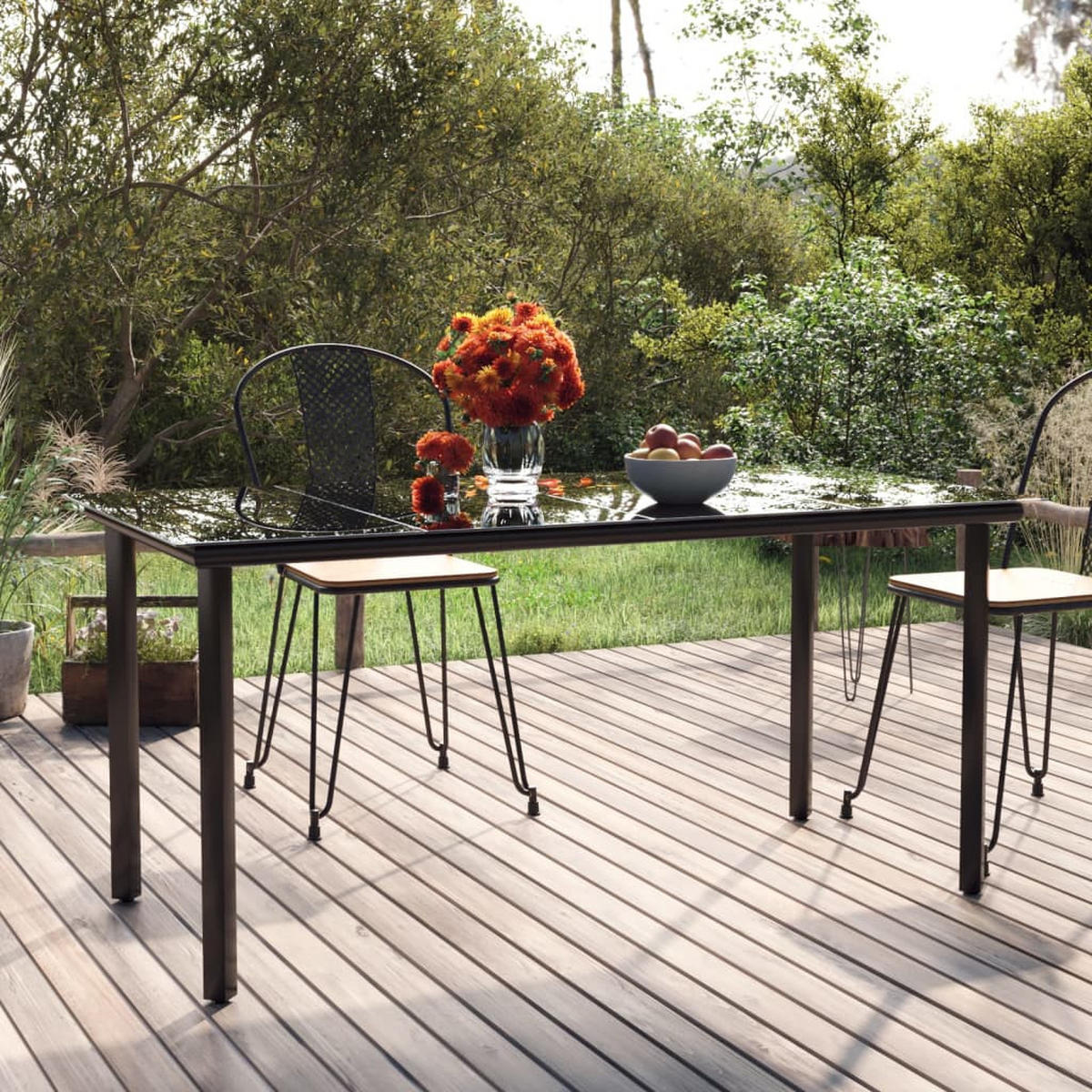 GARTENTISCH Tischmund 80/74/160 cm - Schwarz, Naturmaterialien (160/80/74cm) - ZMH