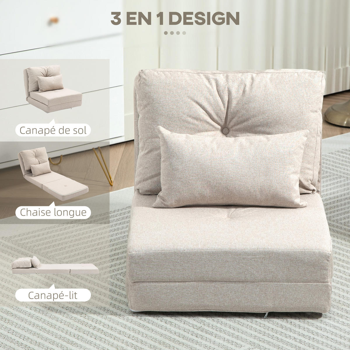 SCHLAFSESSEL DE-14580 5-fach verstellbar mit Kissen Beige - Beige, Textil (80/56/60cm) - ComfortXL