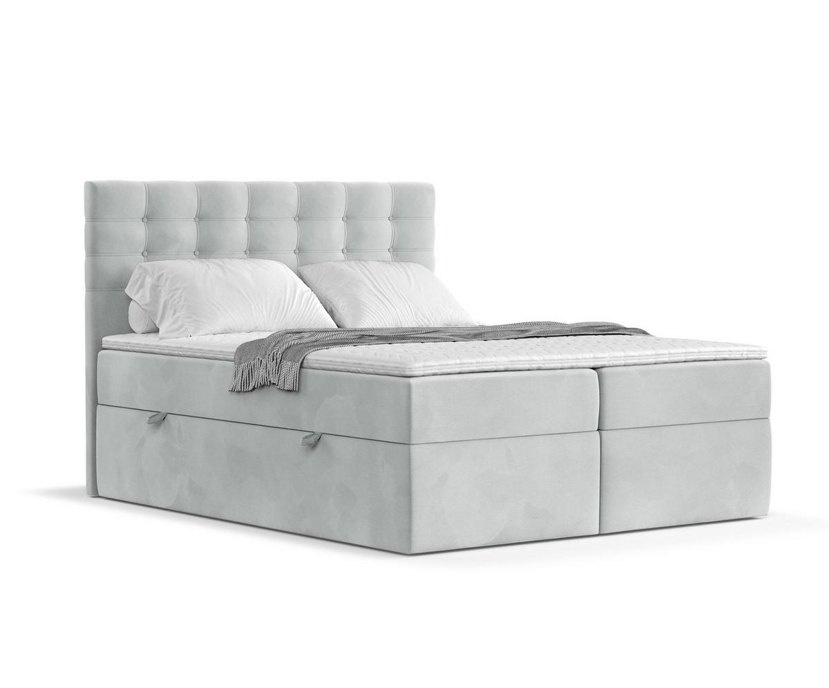 BOXBETT Sansa Hellgrau 120/200 cm mit Taschenmatratze und Topper - Hellgrau/Schwarz, Holz/Holzwerkstoff (120/200cm) - Maison de Reve