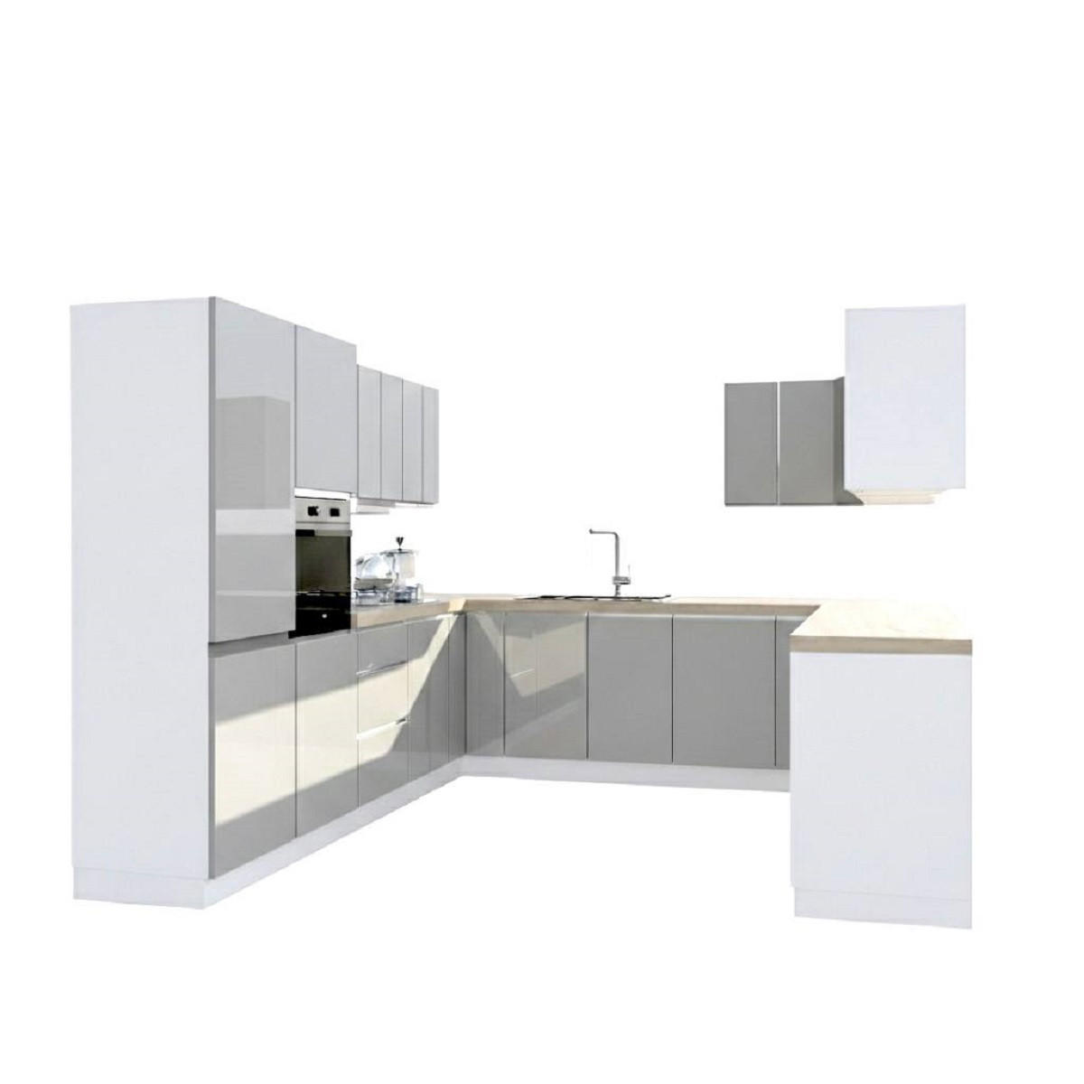 WINKELKÜCHE 320 cm x 280 x 260 cm - Aspen KA17-M320 - in Grau/Hochglanz - Grau, Holz (860/212/58cm)