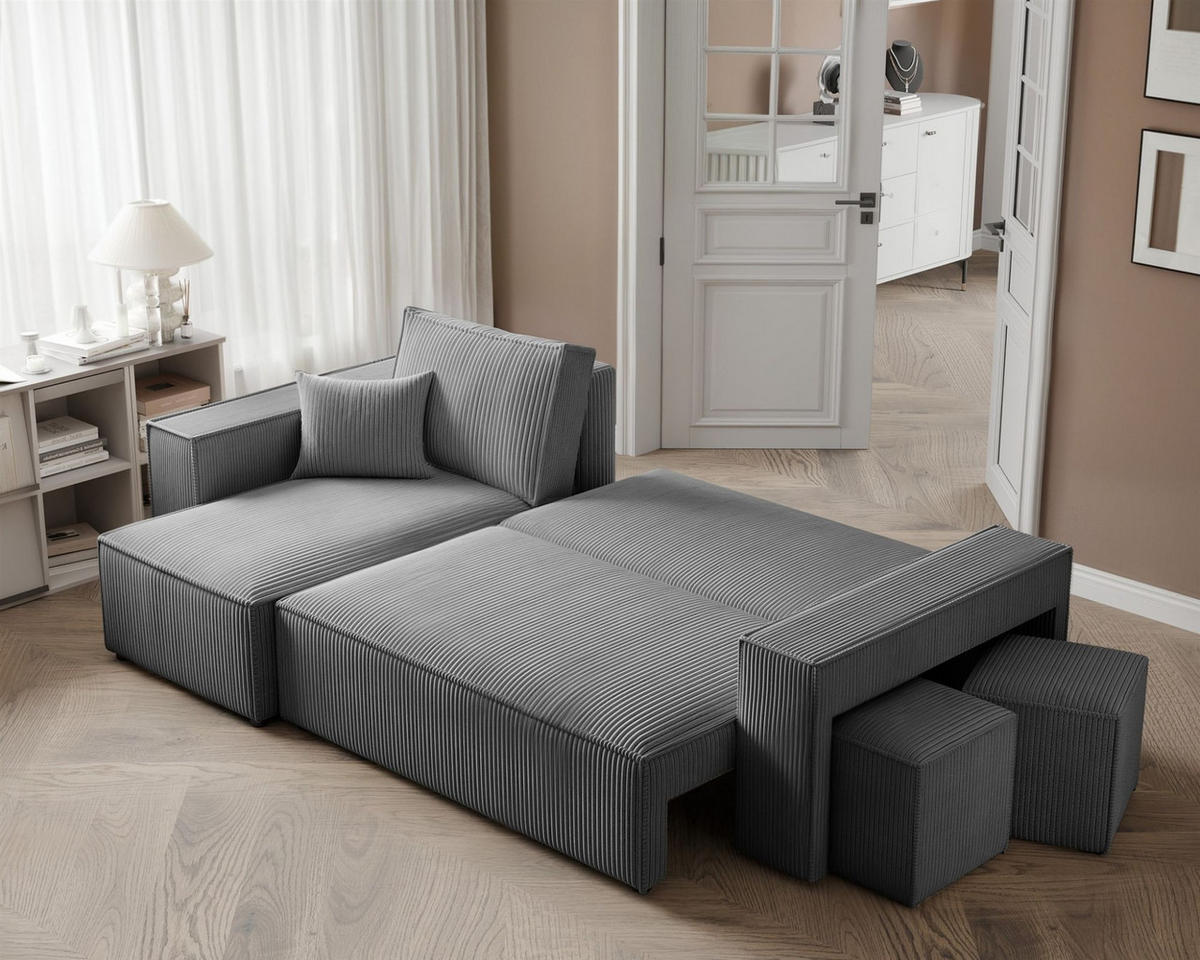 ECKSOFA Adara Inkl. Hocker - Grau, Holzwerkstoff/Textil (262/145cm) - Fun Möbel