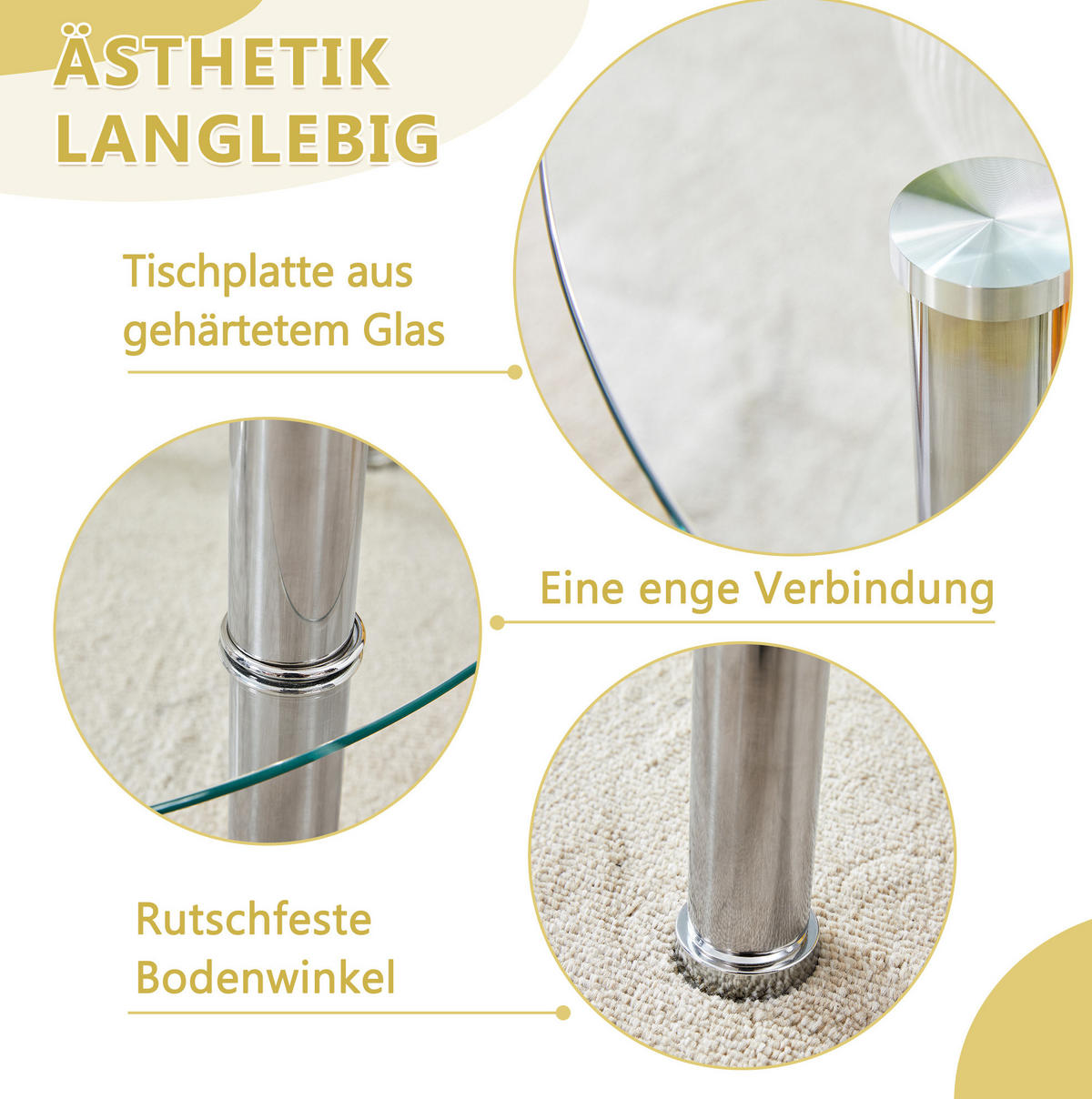 COUCHTISCH 70/70/42 cm mit 2 Glasplatten und Metallgestell, modern und platzsparend, Silber/Transparent - Silberfarben, Glas (70/70/42cm) - Redom