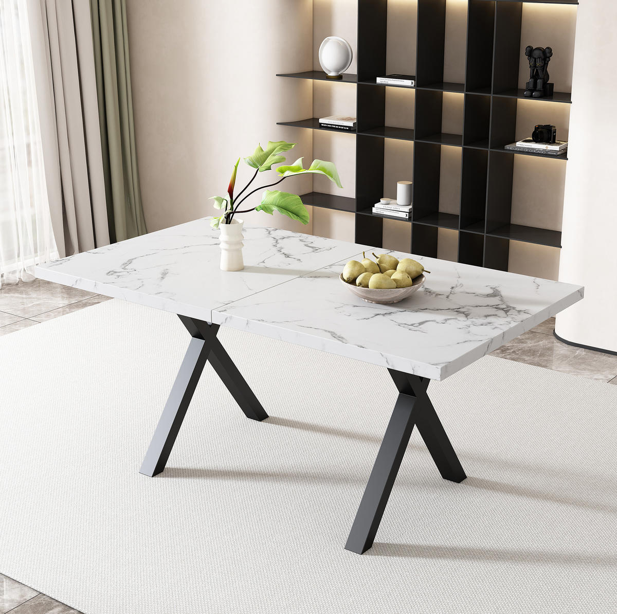 ESSTISCH mit Metallgestell 140/80/76 cm in Weiß Marmoroptik - Weiß, Holzwerkstoff (140/80/76cm) - BEAOK