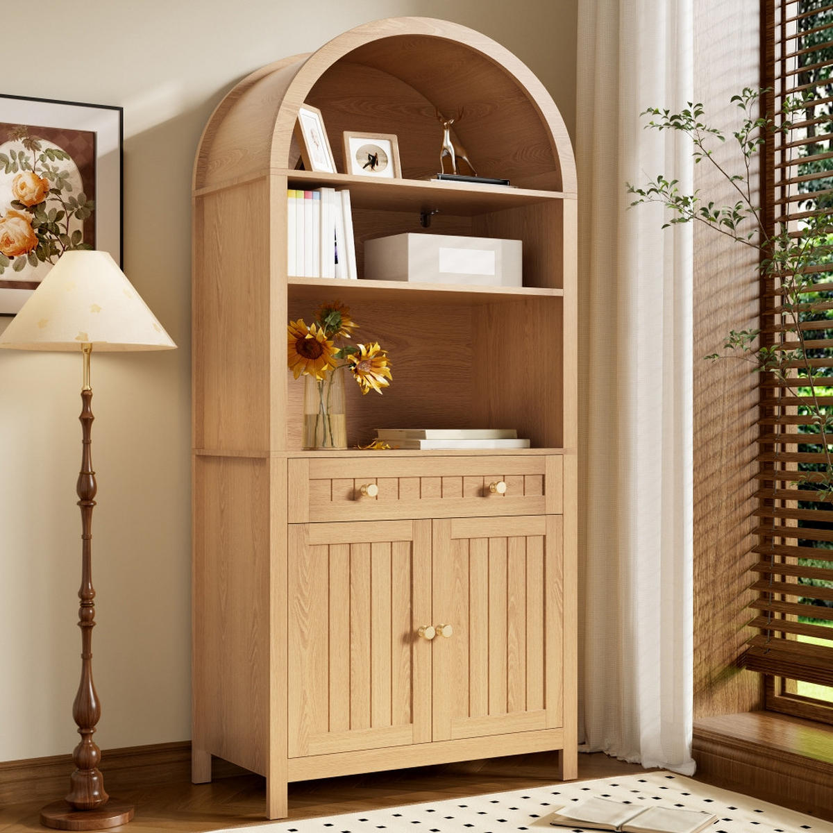KÜCHENSCHRANK, Stehschrank mit Bogenfront und Doppeltüren, MDF Natur, für Küche und Wohnzimmer, 76/180/40 cm - Naturfarben, Kunststoff (40/180/76cm) - Rolipo