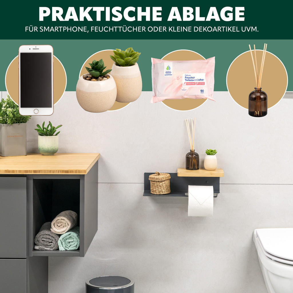 Thumbnail - eluno Toilettenpapierhalter, Grau, Metall, 31.5x9.5x13 cm, Badaccessoires