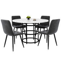 ESSTISCHSET 5-Teilig Rund 100 Cm, Weiße MDF, 4 Graue Samtstühle - Schwarz, Metall (100/76/100cm) - FLIEKS