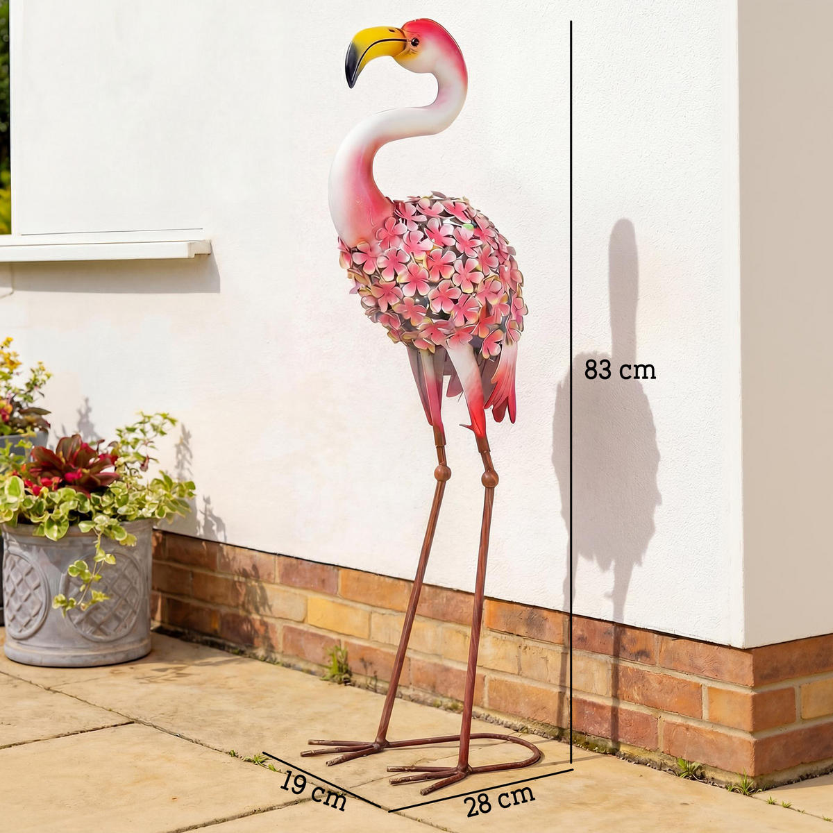 GARTENFIGUR DE-13873 Flamingo mit Blütenfedern Rot - Rot, Metall (19/83/28cm) - ComfortXL
