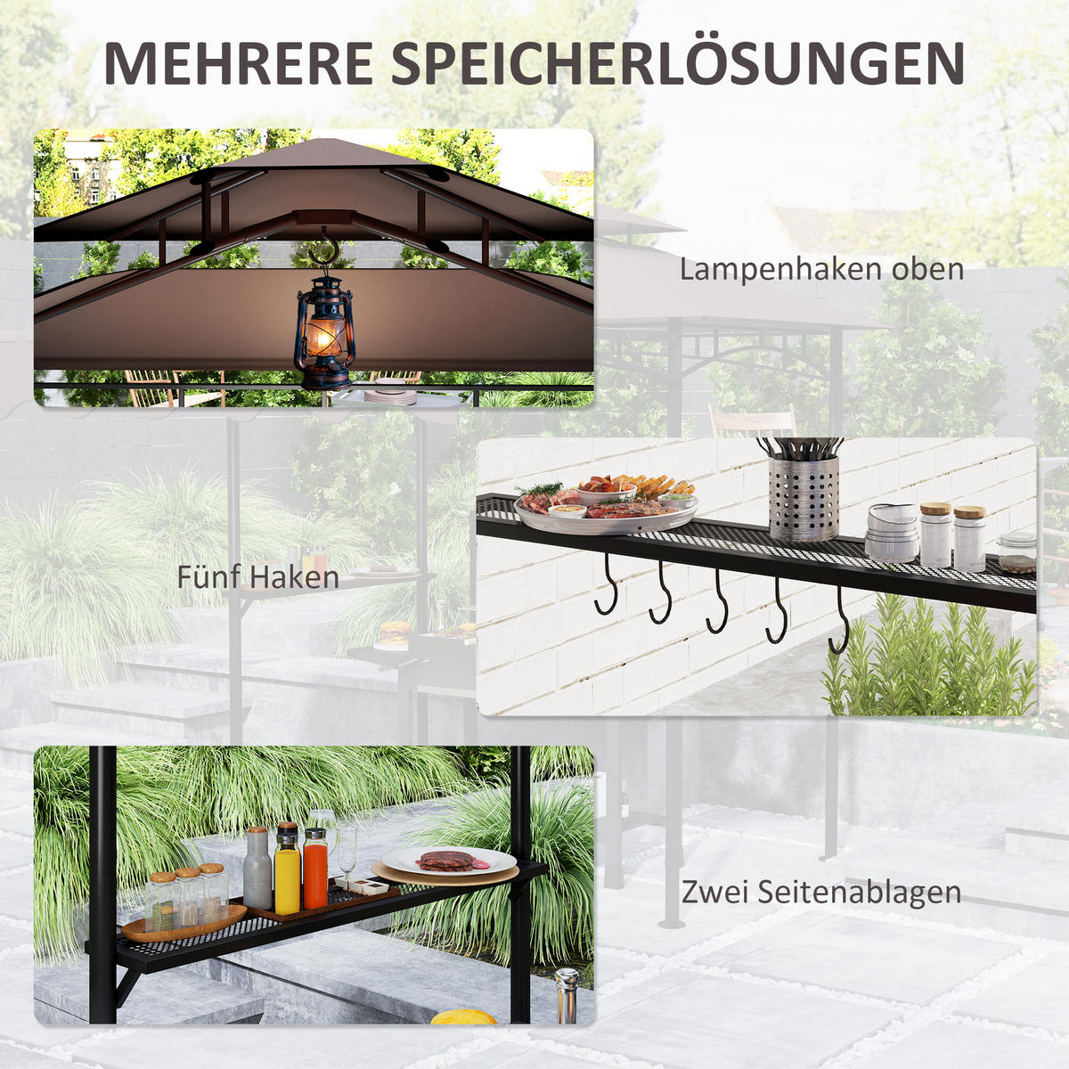 GRILLPAVILLON 242x 149x 248 cm - Beige, Metall (149/248/242cm) - Outsunny