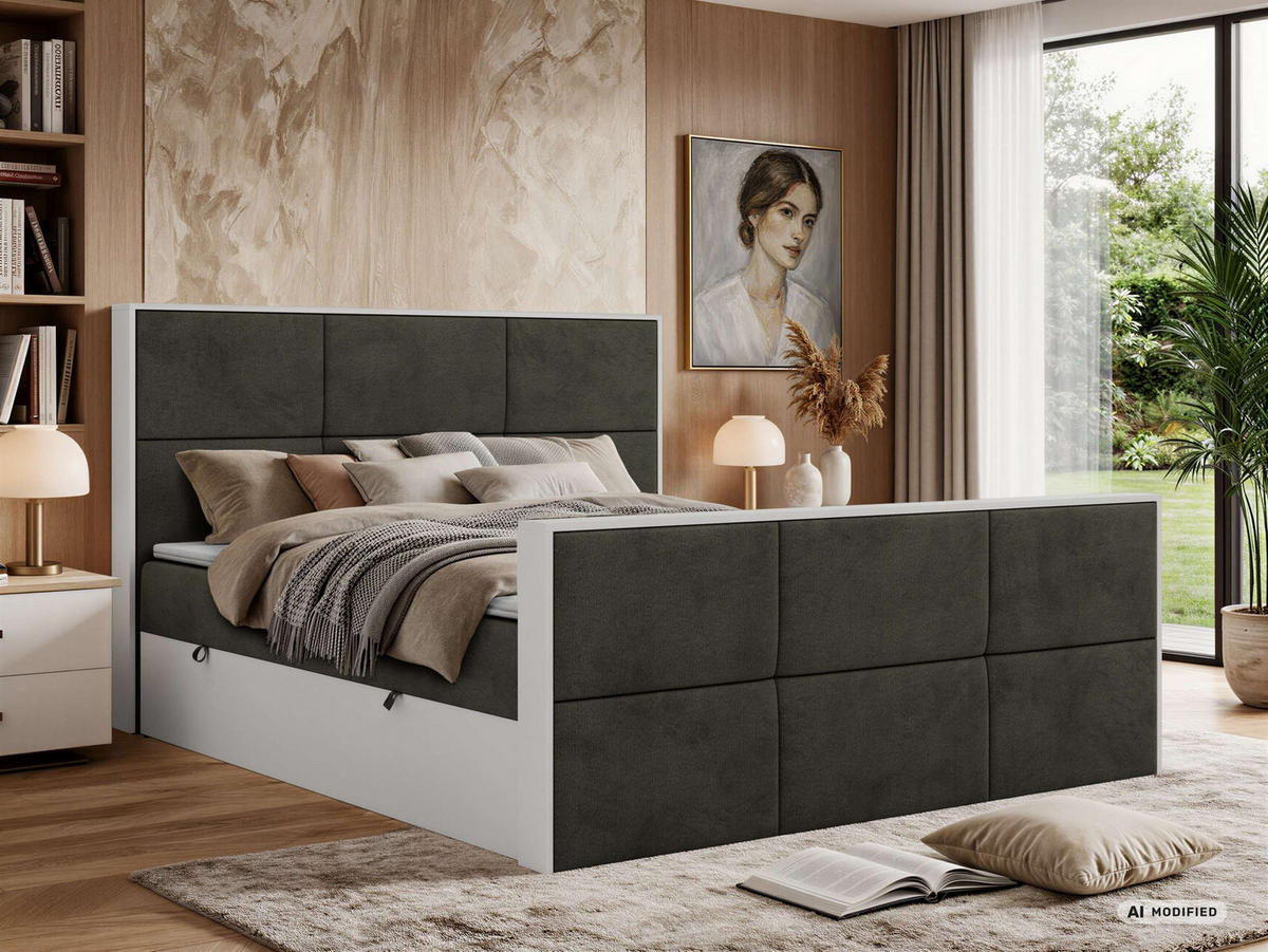 KONTINENTÁLNÍ POSTEL DELVIT DUO 140/200 - Tmavě šedá Samet - Topper Visco - H3 - černá/tmavě šedá, textil/plast (140/200cm) - MKS