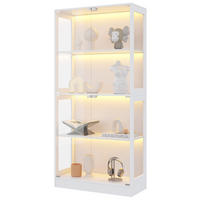 VITRINE 4 Ebenen Stauraum, App-gesteuertem LED-Licht, Push-to-Open Türen 80/35/170 cm - Transparent/Weiß, Glas/Holzwerkstoff (80/170/35cm) - EVRYAE