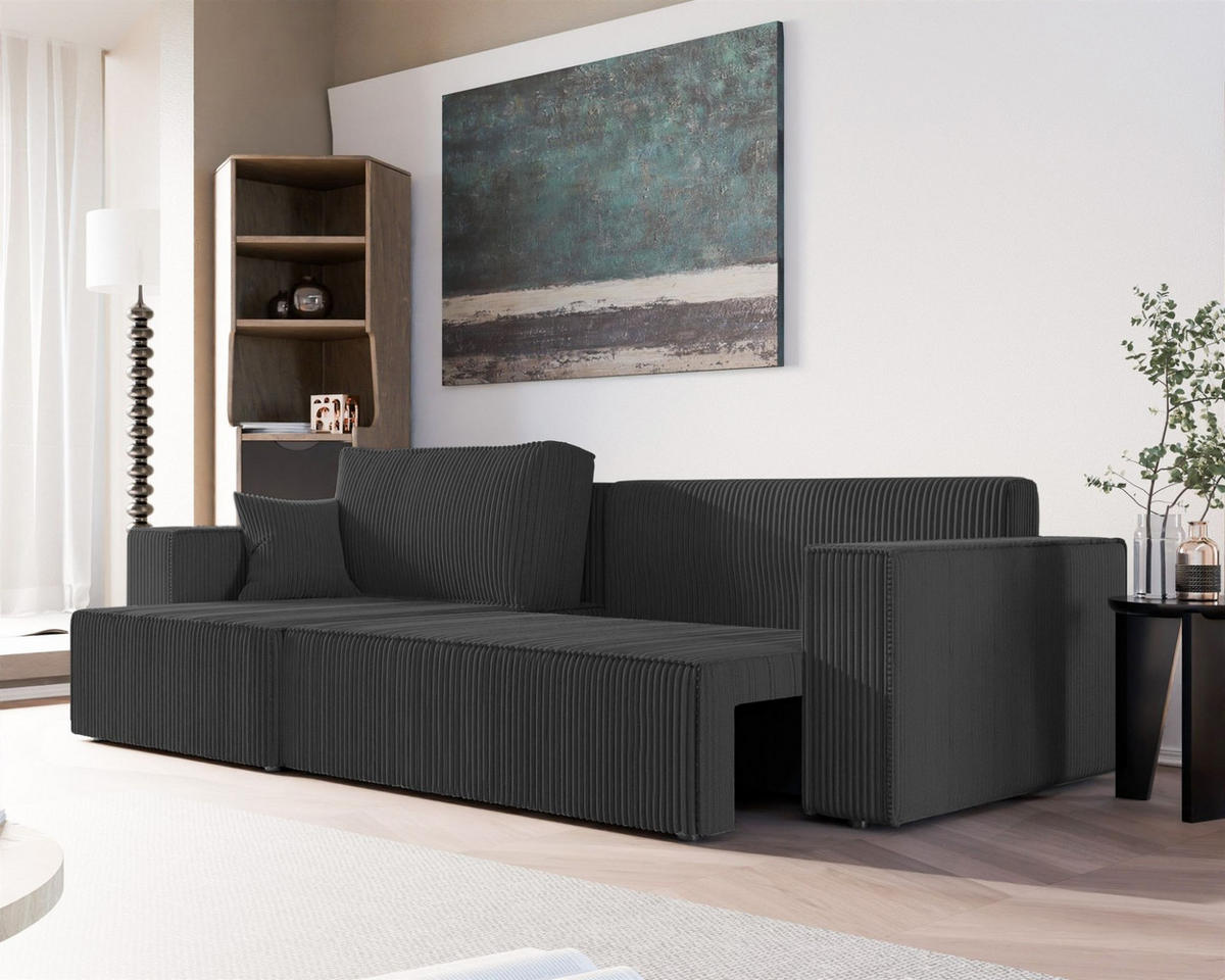 ECKSOFA Adara Max Mit Schlaffunktion - Schwarz, Holzwerkstoff/Textil (276/145cm) - Fun Möbel