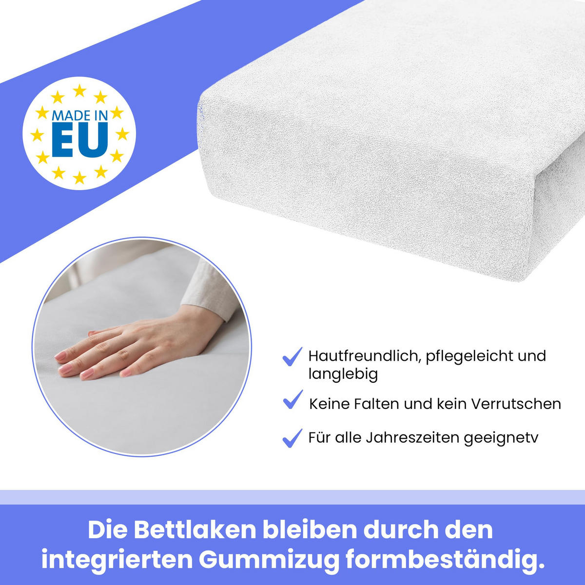 SPANNBETTLAKEN 180/200 cm, Frottee Elastisch 100 % Baumwolle Weiß - Weiß, Textil (180/200cm) - Best For Home