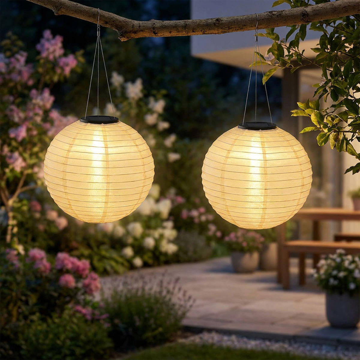 LED AUSSENHÄNGELEUCHTE Lampion Beige 2er Set - Beige, Metall (30/30/55cm) - Globo Lighting