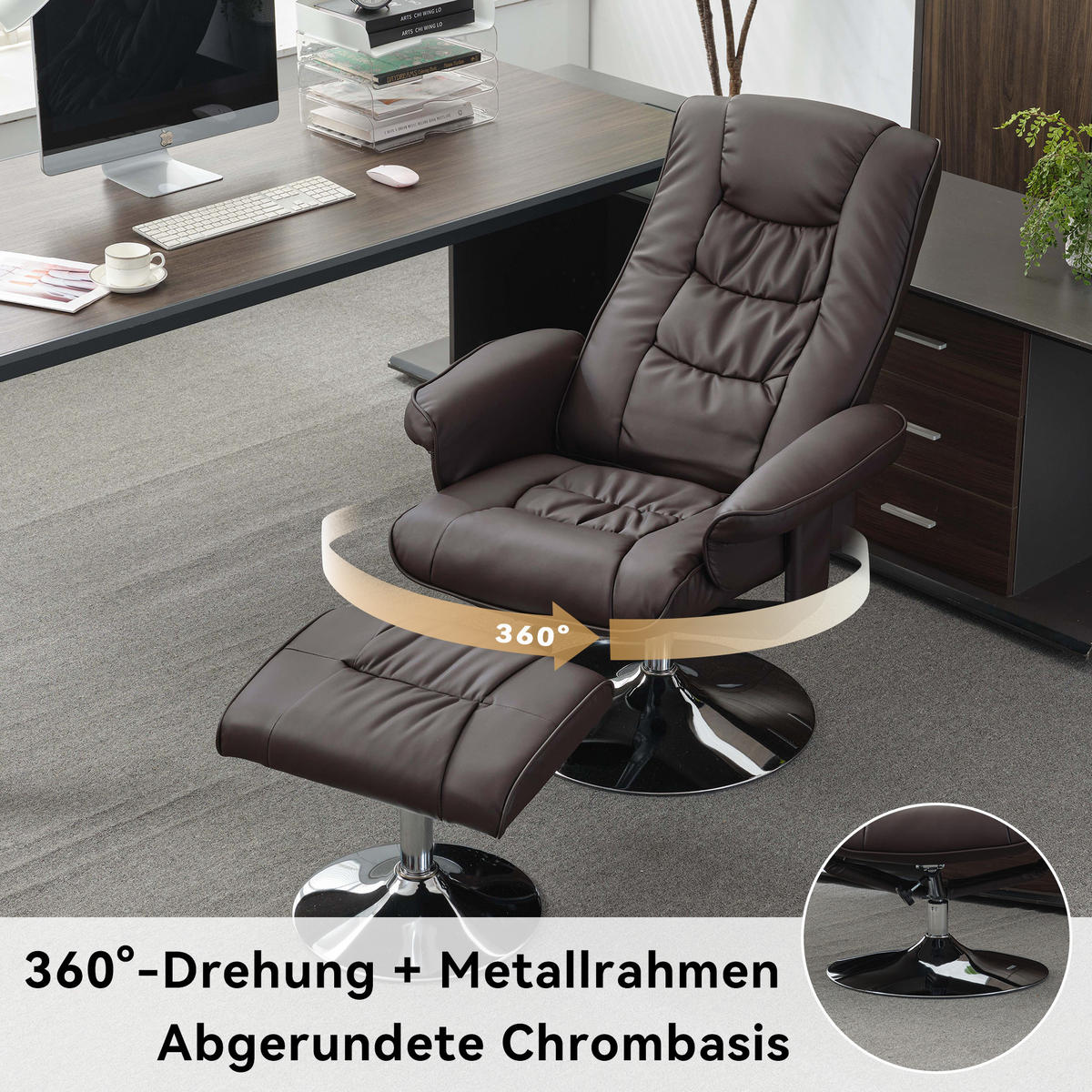 MASSAGESESSEL PU-Leder mit Heizfunktion und Fußhocker 79/79/106 cm Braun - Braun, Kunststoff (79/106/79cm) - Redom