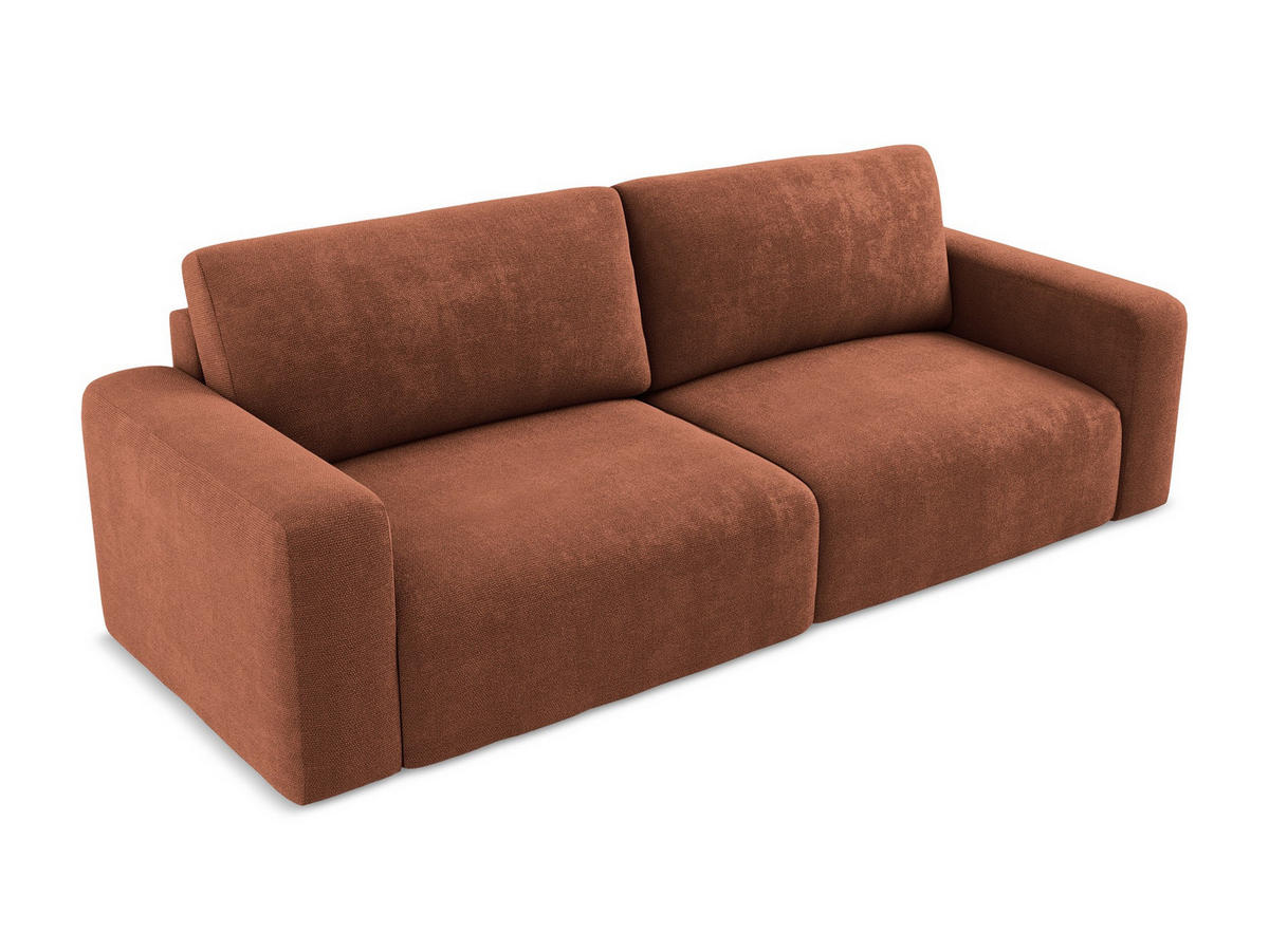 3-SITZER SOFA mit Schlaffunktion Chenille Stoff Orange - Terra cotta/Schwarz, Kunststoff/Textil (244/79/102cm) - Makamii