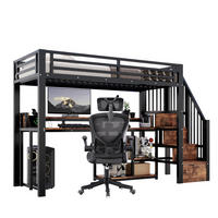 HOCHBETT MDF & Metall 90x200 cm Schwarz mit Leiterschrank, LED-Lichtleiste, USB + Typ-C - Schwarz, Holzwerkstoff (90/200cm) - Modfu