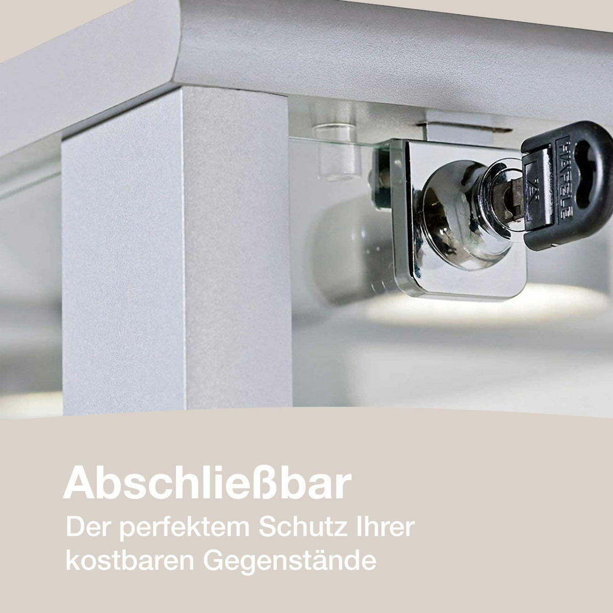 GLASVITRINE 33/37/176 cm mit Spiegel, LED, Schloss & 4 höhenverstellbaren Glasböden - Transparent/Silberfarben, Glas/Holzwerkstoff (37/176/33cm) - K-Möbel