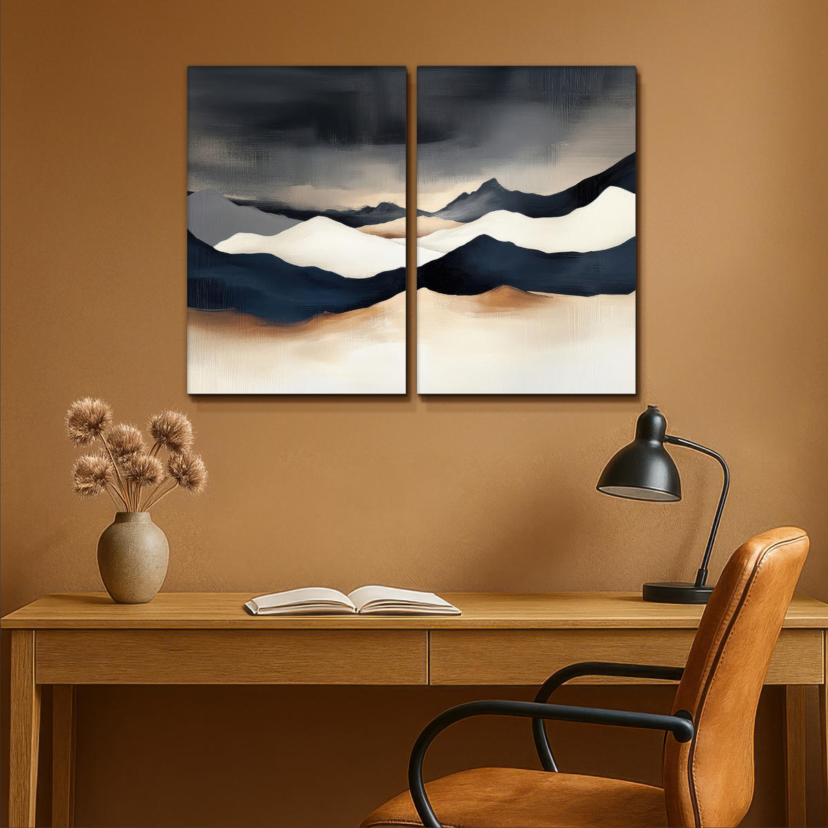 LEINWANDBILD 2er Set Landschaft - Abstrakt - Modern 80x60 cm - Dunkelblau, Textil (80/60cm) - MuchoWow