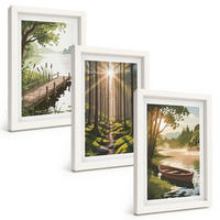 BILDER SET 3er Set - 20x30 cm Weißer Rahmen - Landschaft aus Wald, See und Boot - Weiß, Kunststoff (20/30cm) - TULUP