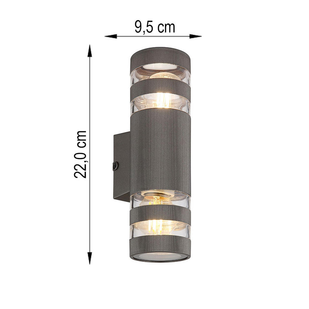 LED WANDLEUCHTE Glas Anthrazit 2-flammig - Anthrazit, Glas (6.5/22/22cm) - Globo Lighting