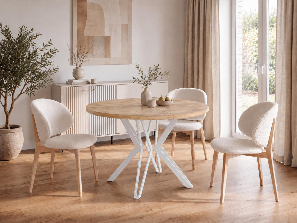 ESSTISCH Austin runder ausziehbarer, Craft Eiche 120-200/100/76 cm - Eiche Wotan/Braun, Holzwerkstoff/Metall (120/200/76cm) - WFL GROUP