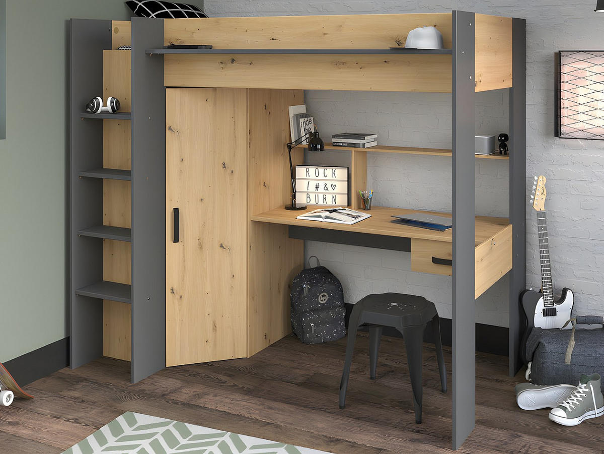 HOCHBETT - 1 -Sitzer - Holzspan - anthrazitgrau, naturfarben hell - AUCKLAND - Anthrazit, Holz (116.4/204.4cm) - Vente-Unique