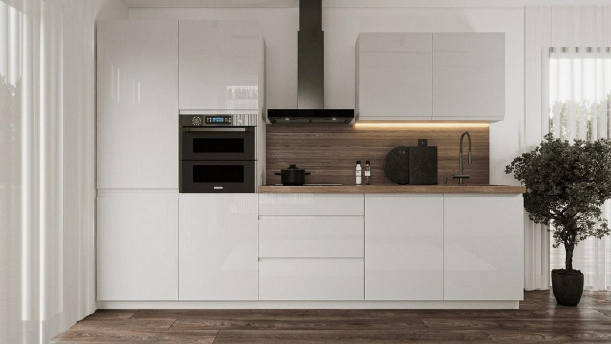 KÜCHENLEERBLOCK 320 cm Aspen K57-M320 in Weiß/Hochglanz - Weiß, Holz (320/212/60cm)