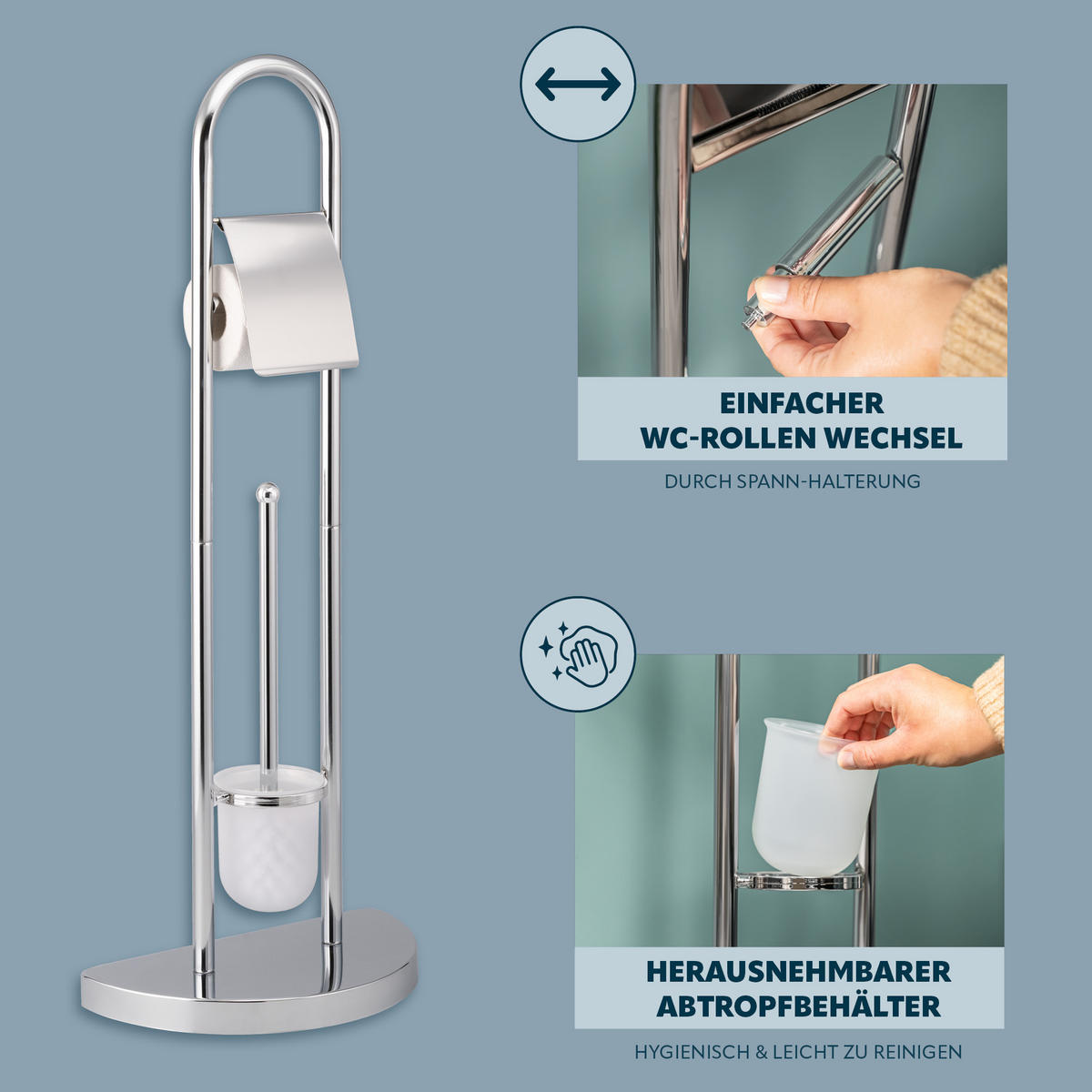 WC-GARNITUR, transparent - Chromfarben, Metall (33/84/17.5cm) - bremermann