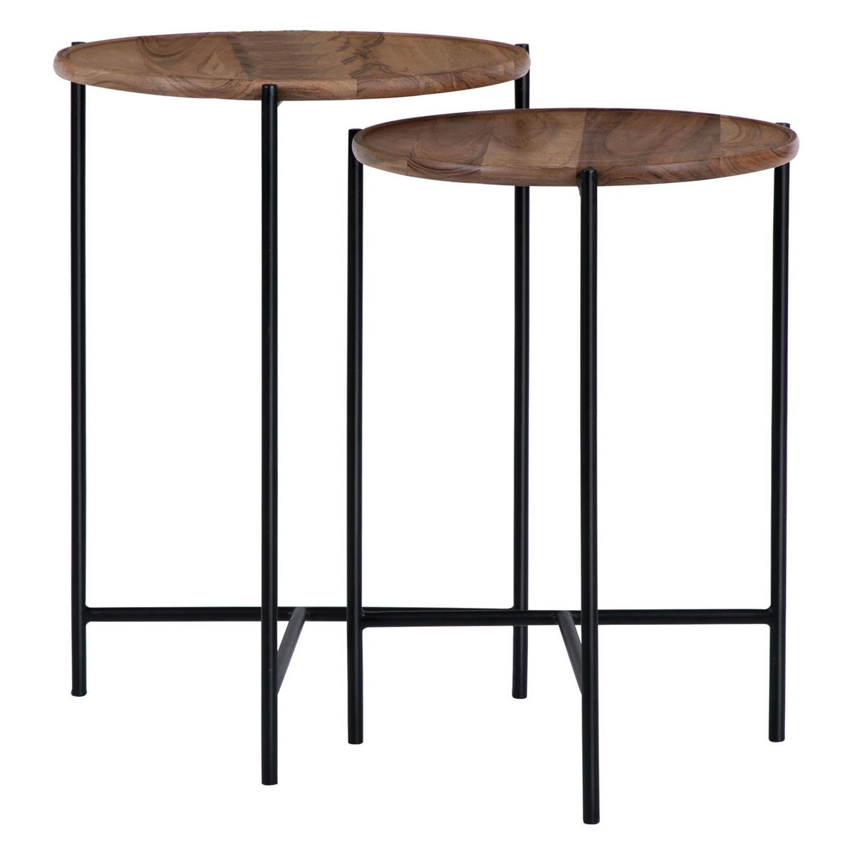 BEISTELLTISCH 2er Set Ø40x55 cm/Ø35x50 cm Natur-Schwarz aus Mangoholz - Naturfarben, Holz (55/40/55cm) - WOMO-DESIGN
