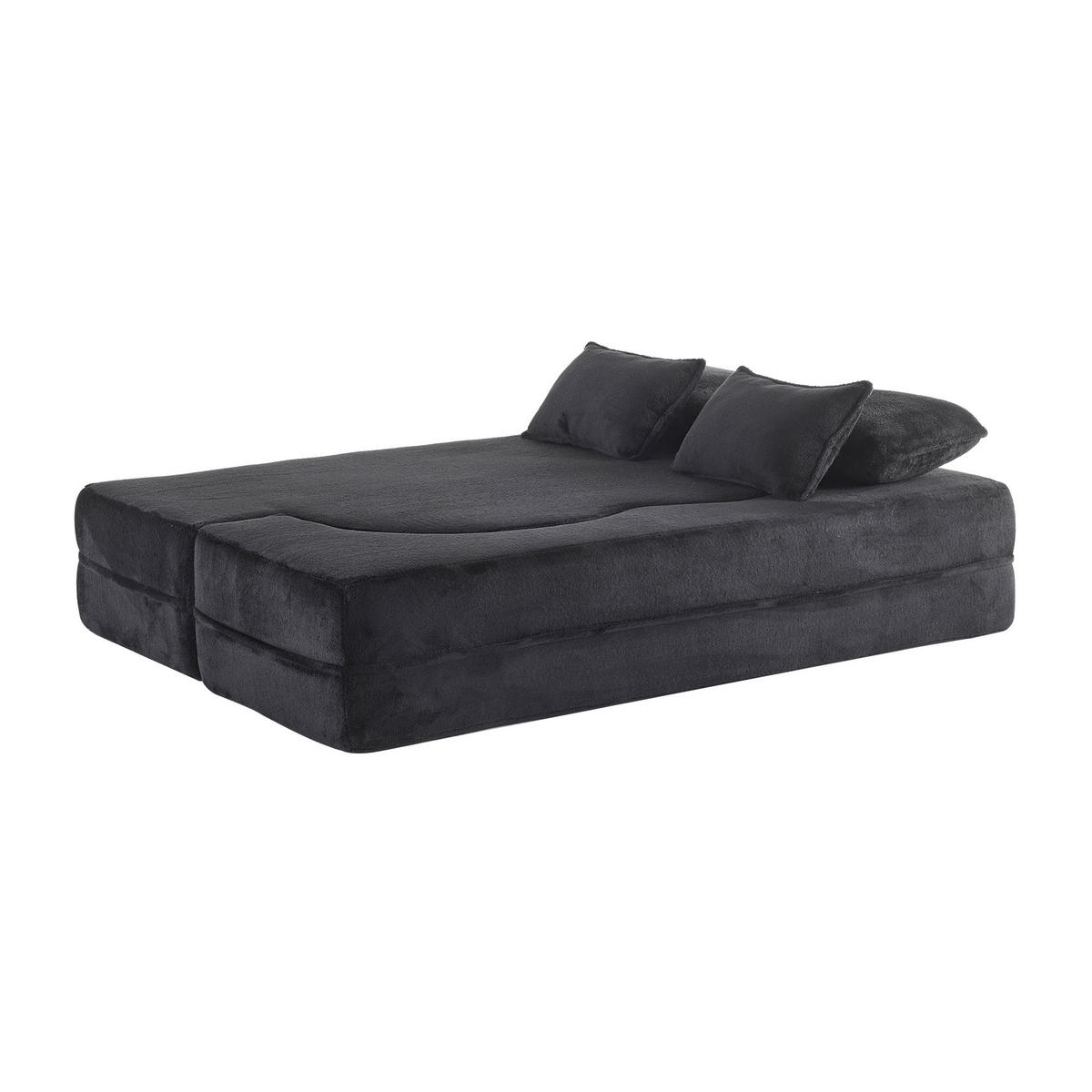 SCHLAFSOFA DE-35000 mit 4 Kissen und Klappfunktion Schwarz - Schwarz, Textil (60/76/198cm) - ComfortXL
