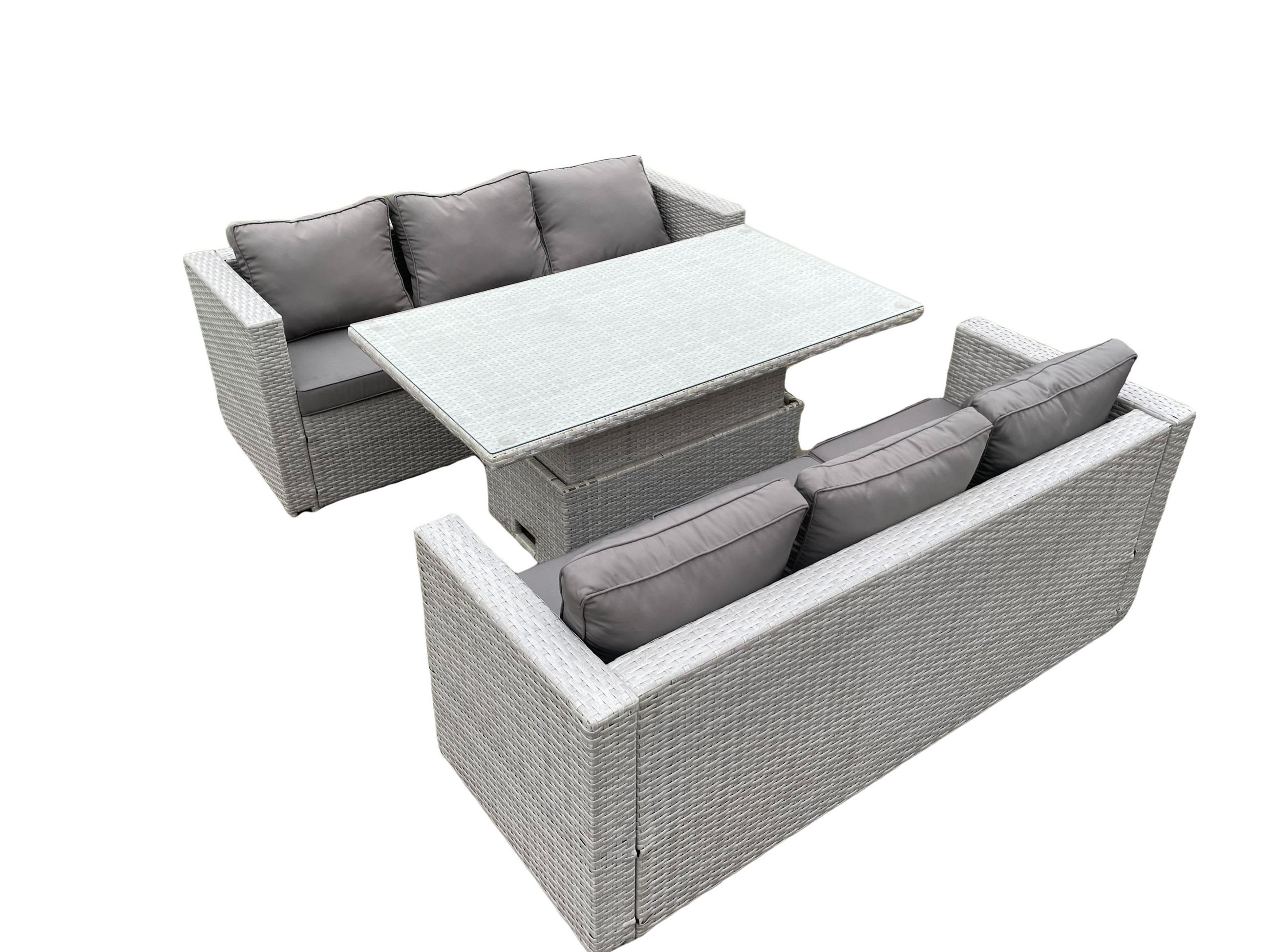 GARTENMÖBEL SET Polyrattan Helles Grau 6-Sitzer - Hellgrau, Metall - Fimous