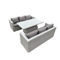 GARTENMÖBEL SET Polyrattan Helles Grau 6-Sitzer - Hellgrau, Metall - Fimous