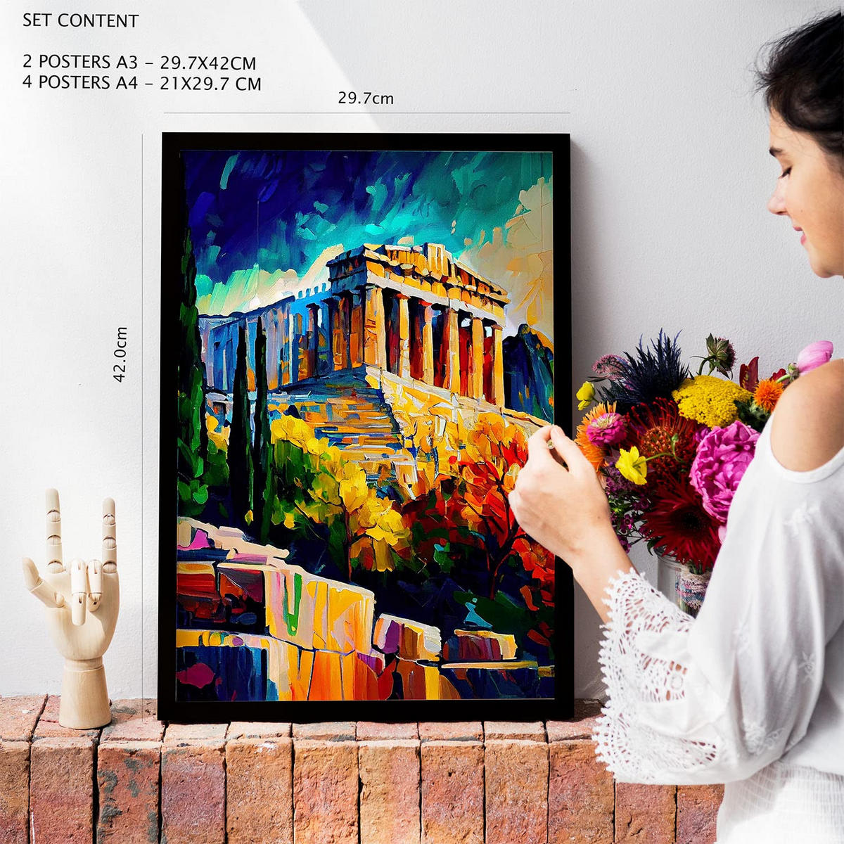 POSTER Set Mit 6 Ästhetisch Im Ölgemälde Stil A3 & A4 Weißer Rahmen - Weiß, Papier (29/3cm) - Nacnic