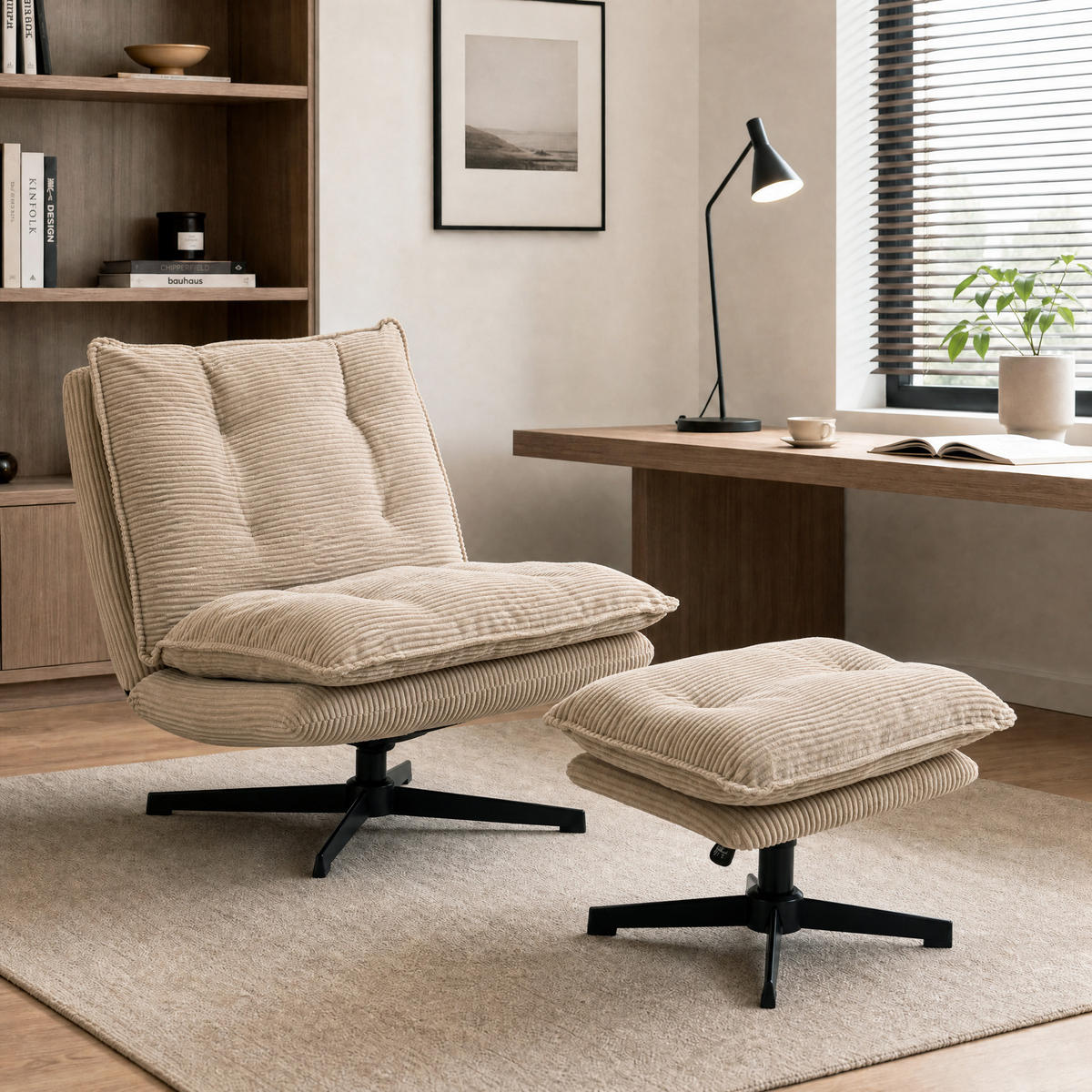 SESSEL mit Hocker Polyester Beige - Beige/Schwarz, Textil/Metall (74/89/82cm) - HOMCOM
