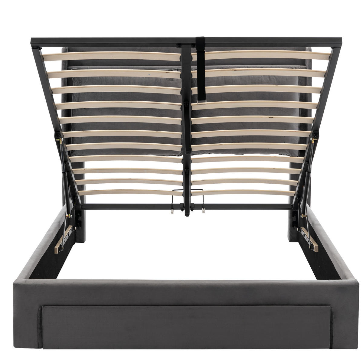 POLSTERBETT aus Samt 160x200 cm in Dunkelgrau mit LED-Beleuchtung & Stauraum - Dunkelgrau, Textil (160/200cm) - Modfu