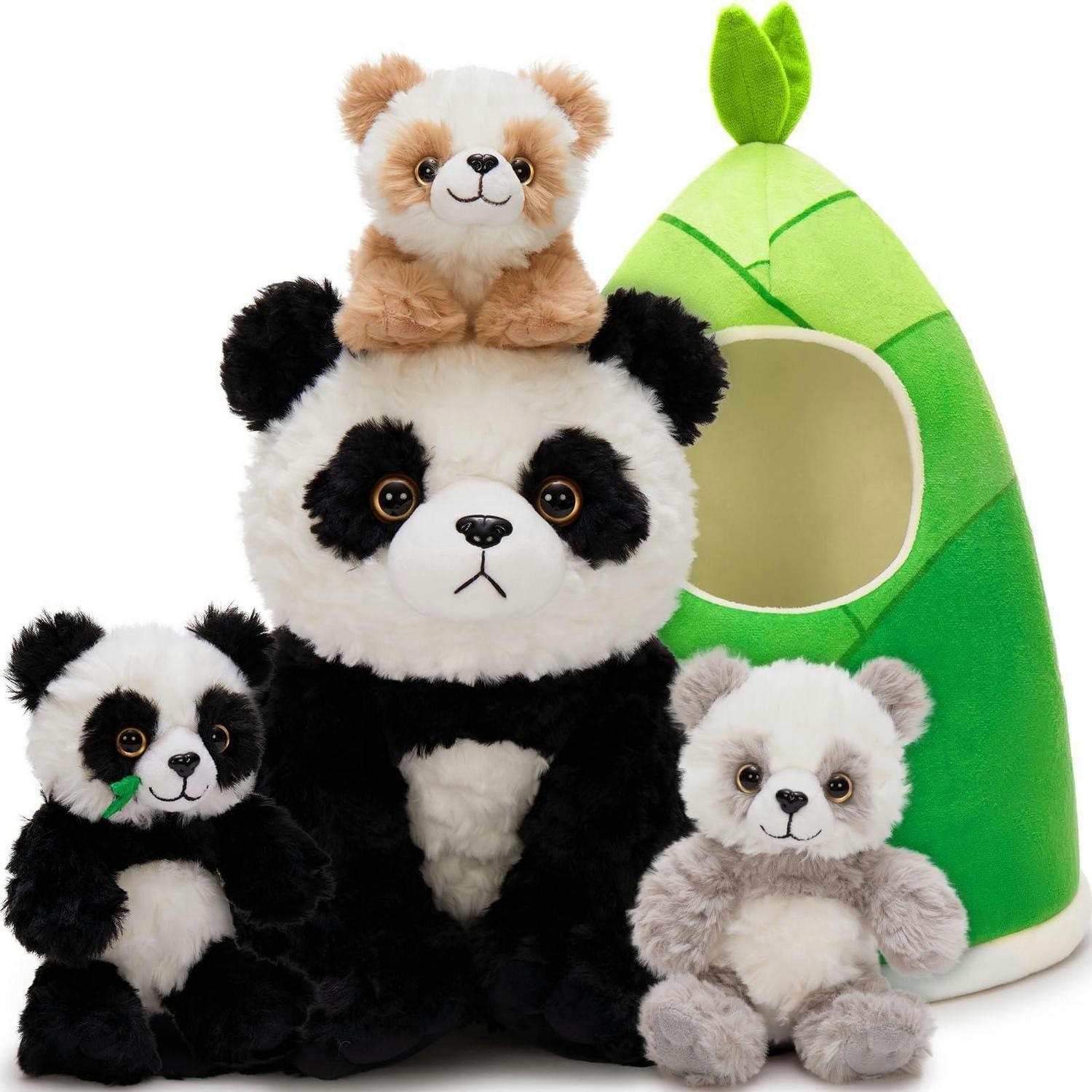 PLÜSCHTIER-SET Panda mit Bambustasche 5-teilig - Multicolor, Textil (30/44cm)