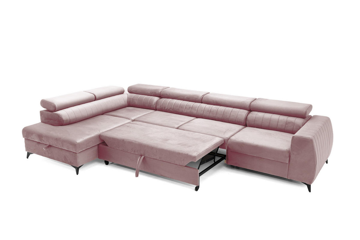 ECKSOFA PIERO MAXI Links mit Schlaffunktion 195x125 Velours Rosa - Pink/Schwarz, Holz/Textil (350/203cm) - Muffo