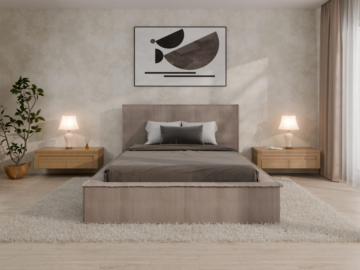 POLSTERBETT SANA 140x200cm Elegantes Polsterbett für modernen Wohnstil , 7-Zonen-Taschenfederkernmatratze mit kokos ARLAN (21 cm), cappuccino - Cappuccino, Holz (140/200cm) - Panda Möbel