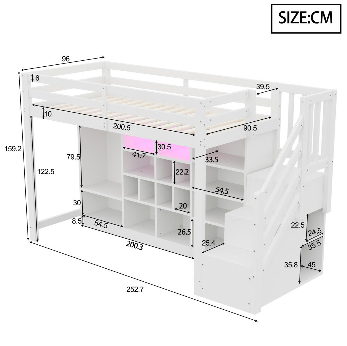 HOCHBETT 90/200 cm aus Holz mit Stauraum und LED, Weiß - Weiß, Holz (90/200cm) - OKMYHOME