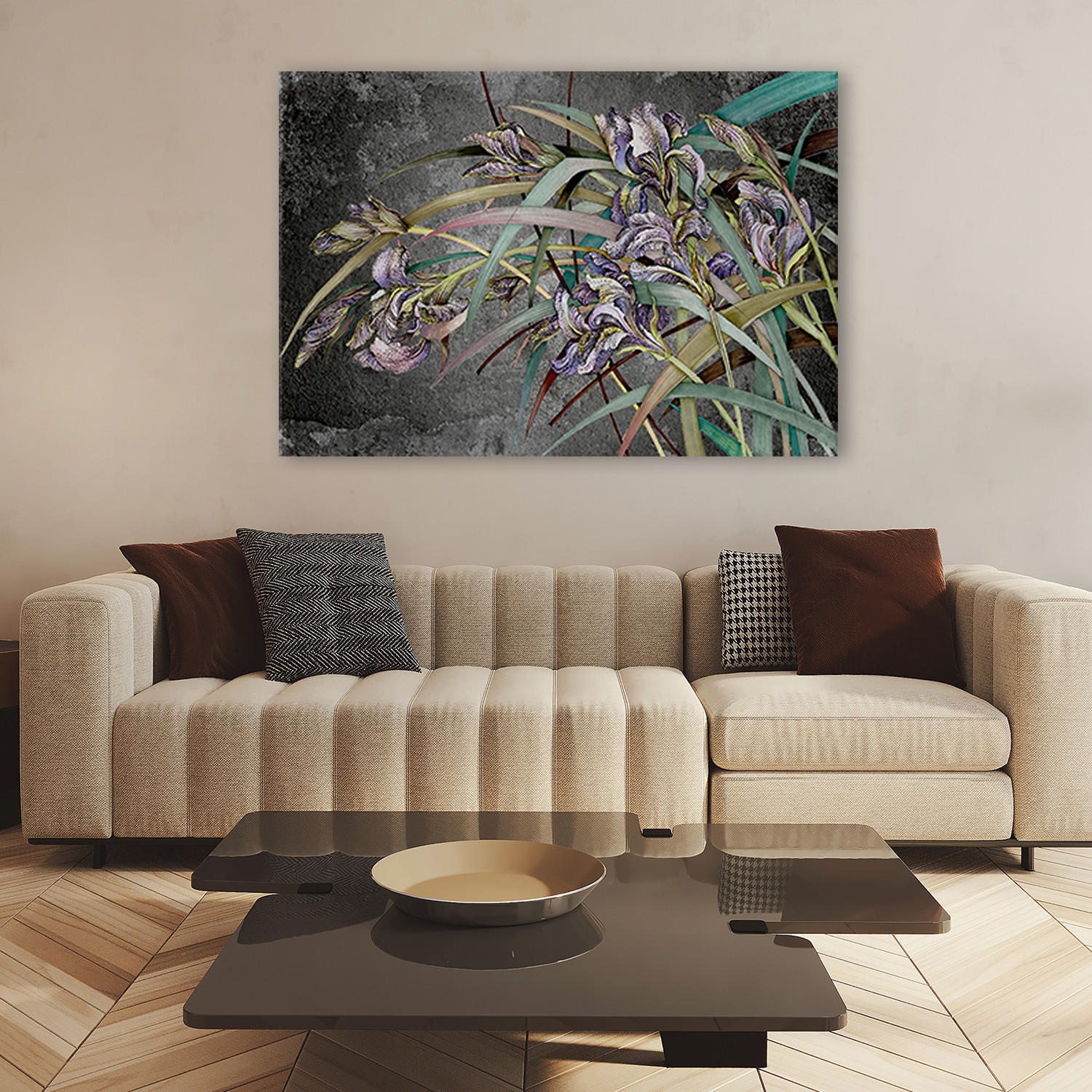 WANDBILD iris blumen im wind - Schwarz, Textil (60/40cm) - Feeby