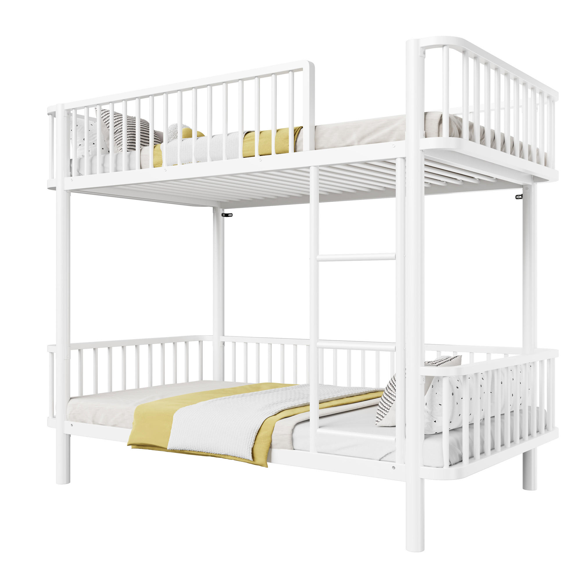 ETAGENBETT aus Metall 90x200 cm Weiß mit Sicherheitsgeländern und abgerundeten Ecken - Weiß, Metall (90/200cm) - Modfu